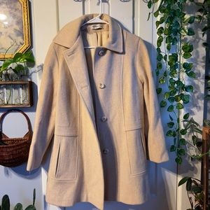 Vintage Mod Herman Kay 70s beige 100% Wool Satin Lined Peacoat Coat Jacket.